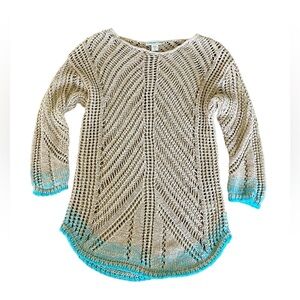 Coldwater Creek Sweater‎ Women small
Tan Blue Open Knit Macrame
Stretch Beachy